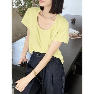 Summer new female pure color minimalist versatile loose round colla